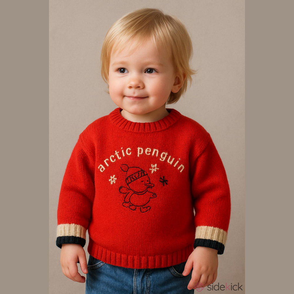 Absorba Boys Pullover Sweater 6 Months Red Blue Penguin